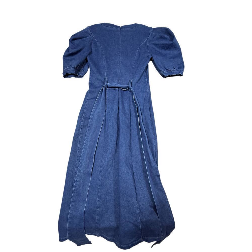 NEW- NWT Jealous Tomato Denim Puff Sleeve Button Dress Blue Medium - Picture 6 of 7